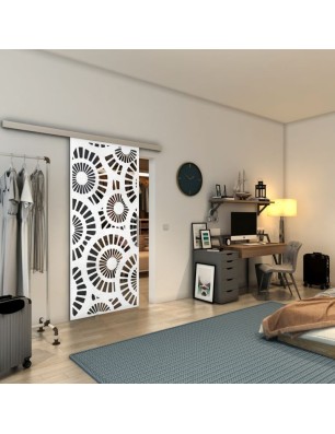 Glasschiebetür SLIM-LINE - Fineprint Model 191 Weiss auf Grauglas