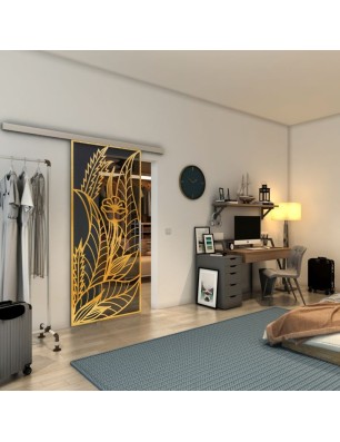 Glasschiebetür SLIM-LINE - Fineprint Model 195 Gold auf Grauglas