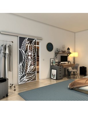 Glasschiebetür SLIM-LINE - Fineprint Model 195 Weiss auf Grauglas