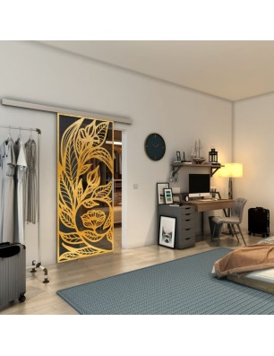 Glasschiebetür SLIM-LINE - Fineprint Model 196 Gold auf Grauglas