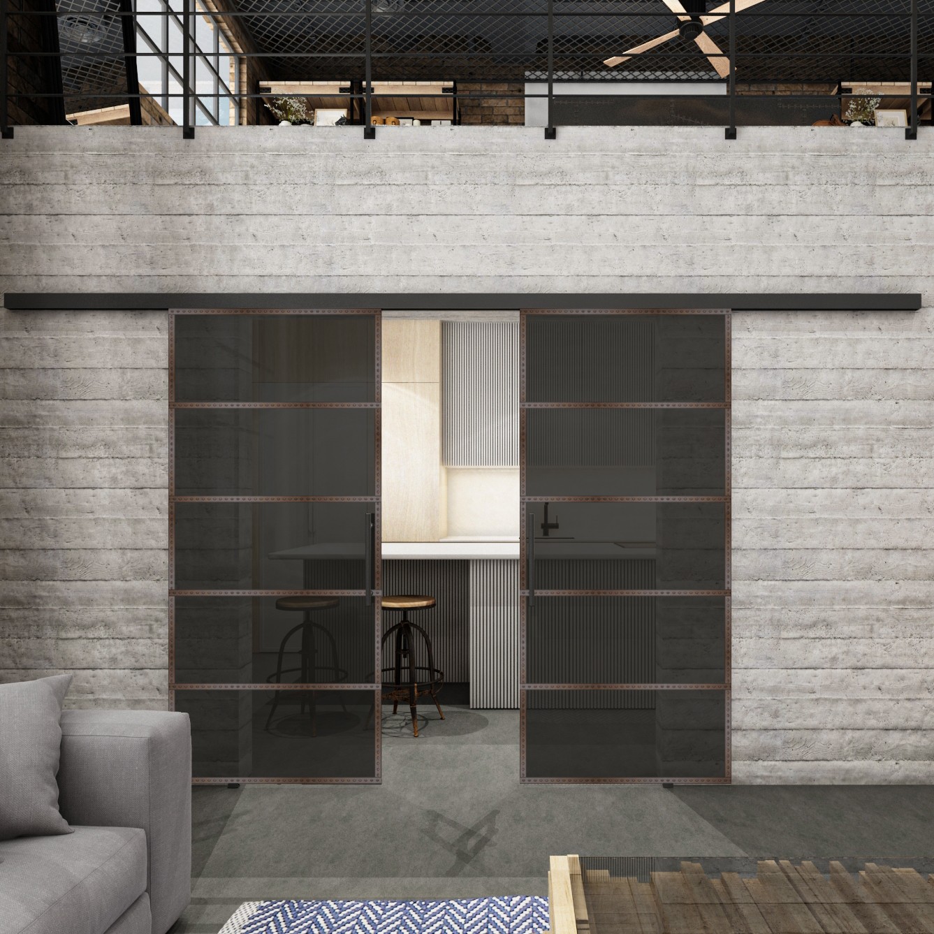 Zweiflügelige Glasschiebetüren Loft