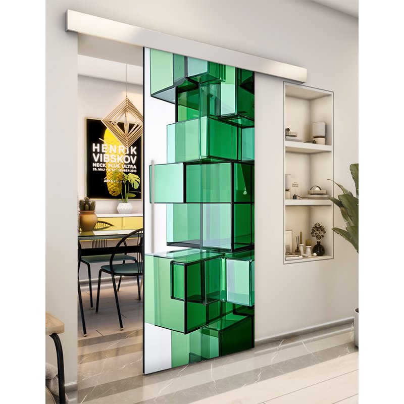 Holzschiebetür mit geometrischem Digitaldruck