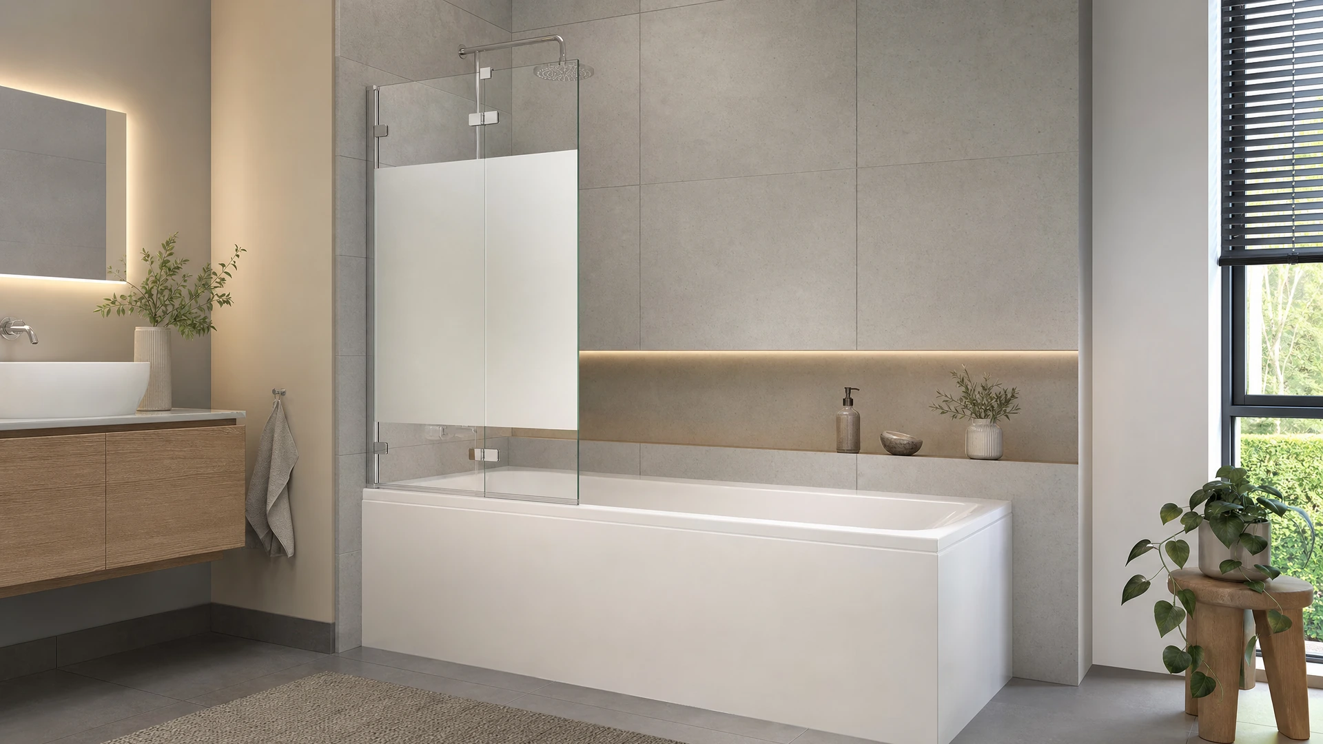 Badewannenaufsatz als Produktreferenz für Sichtschutz und Glaswirkung