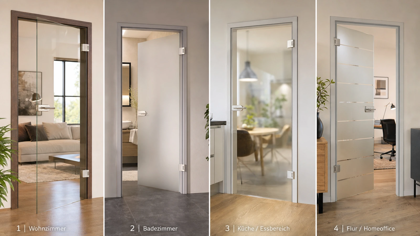 Glastüren für Wohnzimmer Badezimmer Küche und Flur im Vergleich