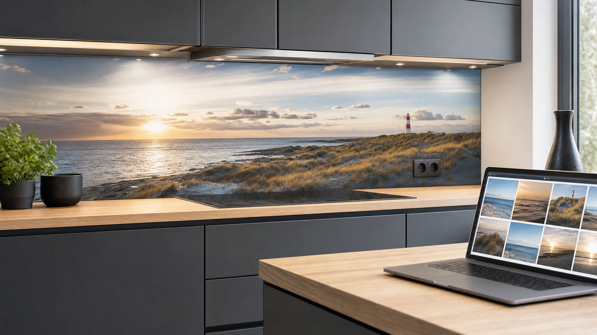 Individuelle Glas-Küchenrückwand mit eigenem Landschaftsfoto