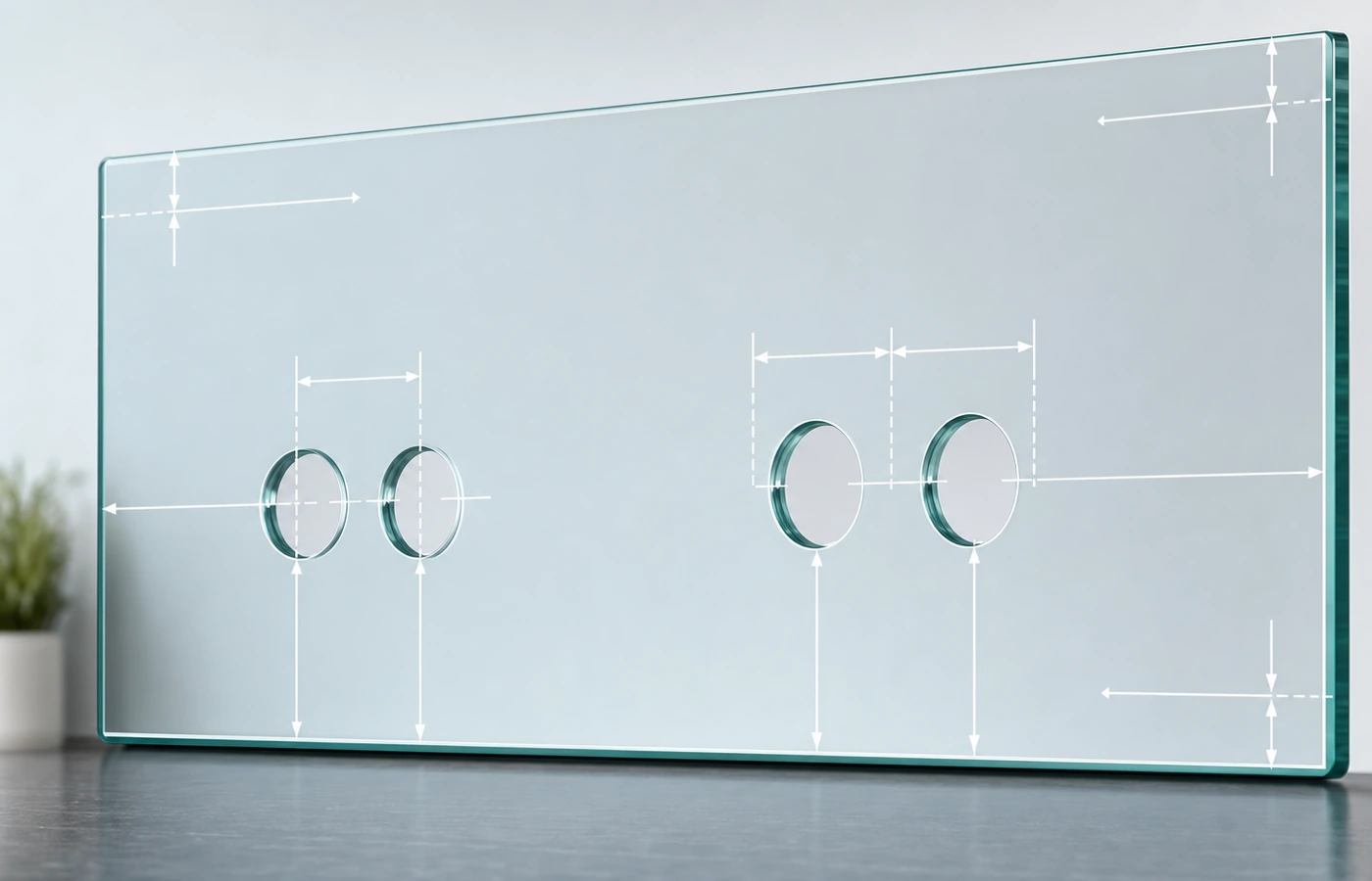 Randabstände und Bohrungspositionen bei einer Küchenrückwand aus Glas