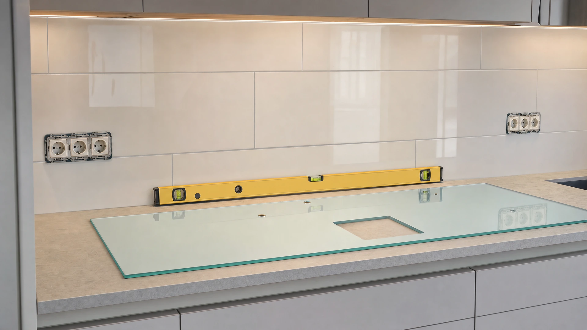 Vorbereitung einer Glas-Küchenrückwand auf einem vorhandenen Fliesenspiegel