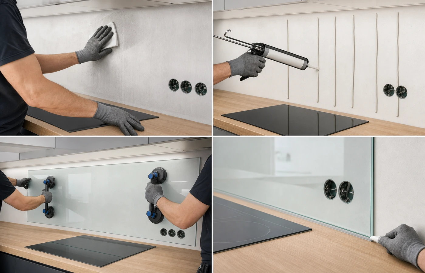Montageablauf einer Glas-Küchenrückwand von der Untergrundprüfung bis zu den Anschlussfugen
