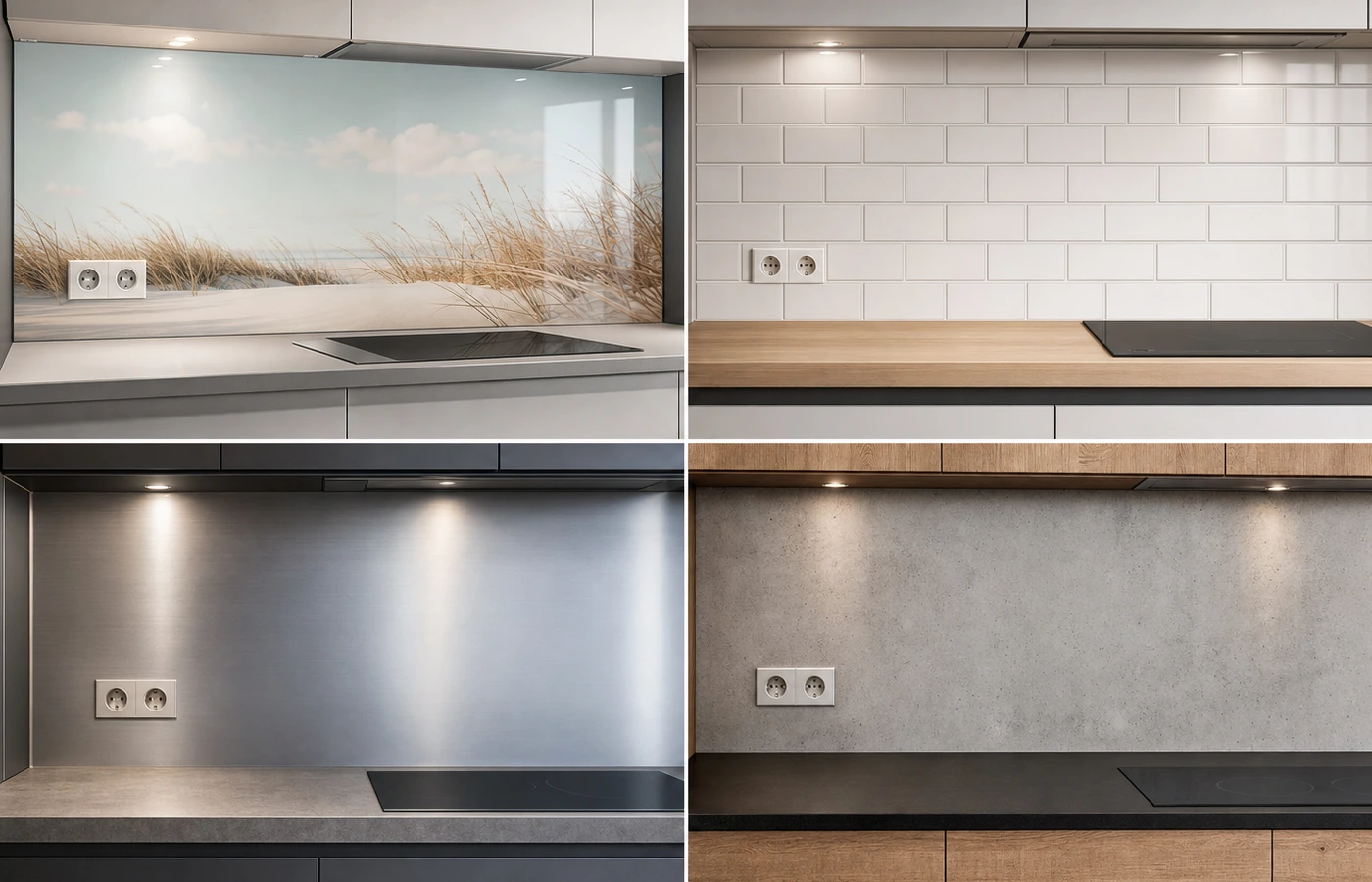 Materialvergleich von Glas, Fliesen, Metall und Verbundplatte