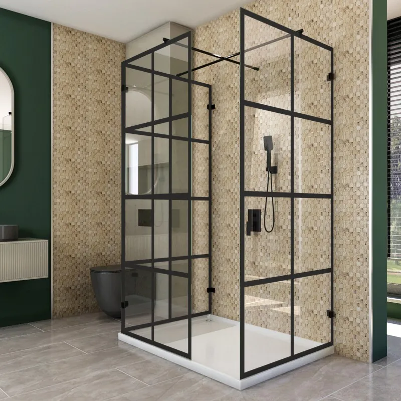 Markante schwarze Loft-Duschwand als Designvariante