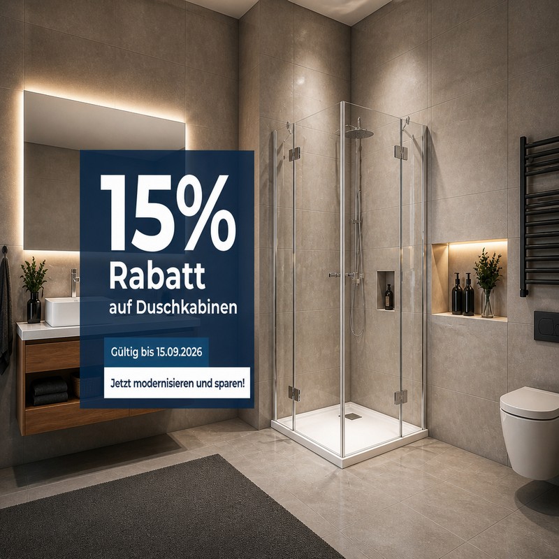 15% Rabatt auf alle Duschkabinen