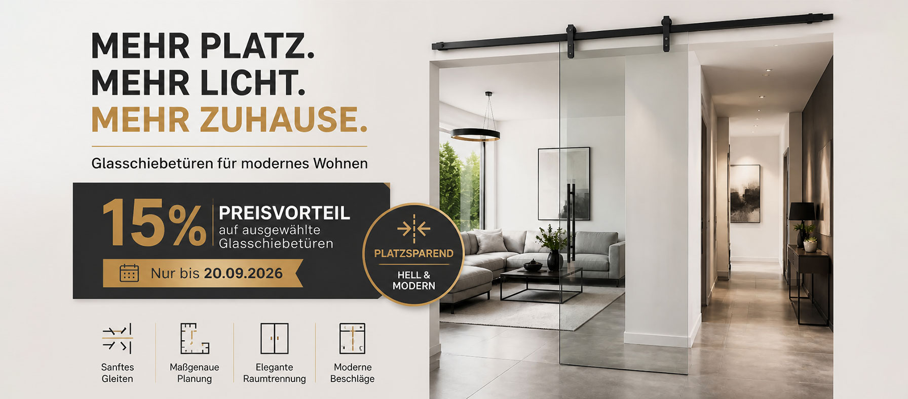 15% Rabatt auf Glasschiebetür