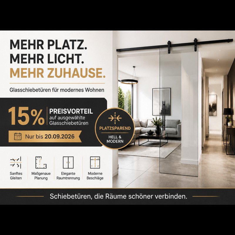 15% Rabatt auf Glasschiebetür