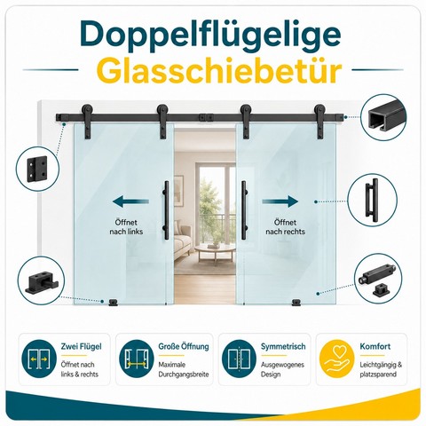Doppelflügelige Glasschiebetür für breite Durchgänge