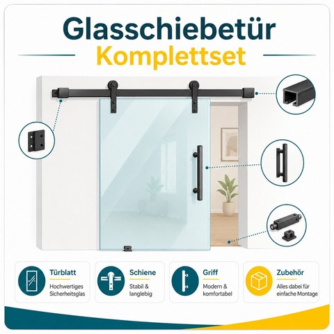 Glasschiebetür Komplettset mit Schiene und Beschlag