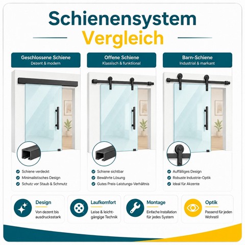Schienensysteme für Glasschiebetüren im Vergleich