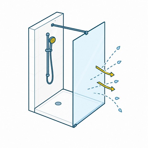 Walk-In Dusche planen und Spritzschutz berechnen