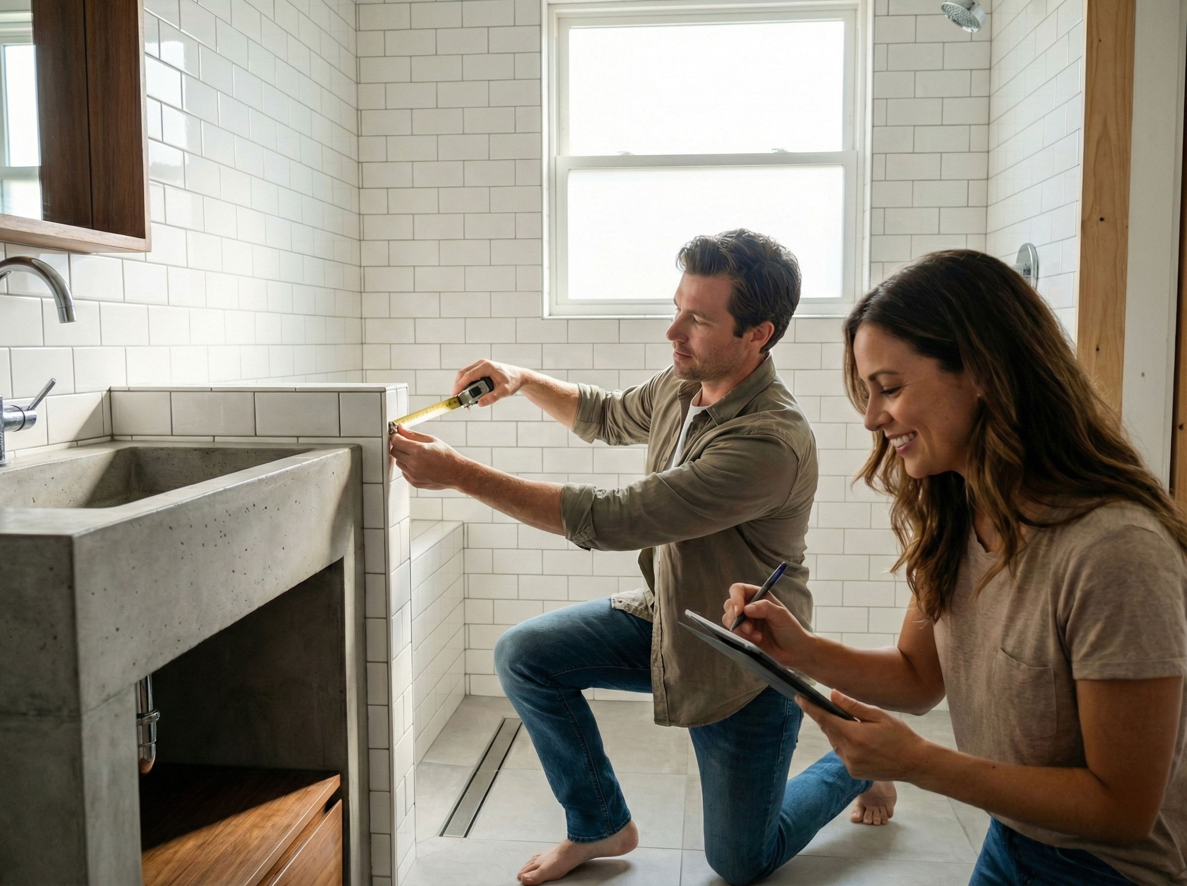 Paar misst Duschkabine